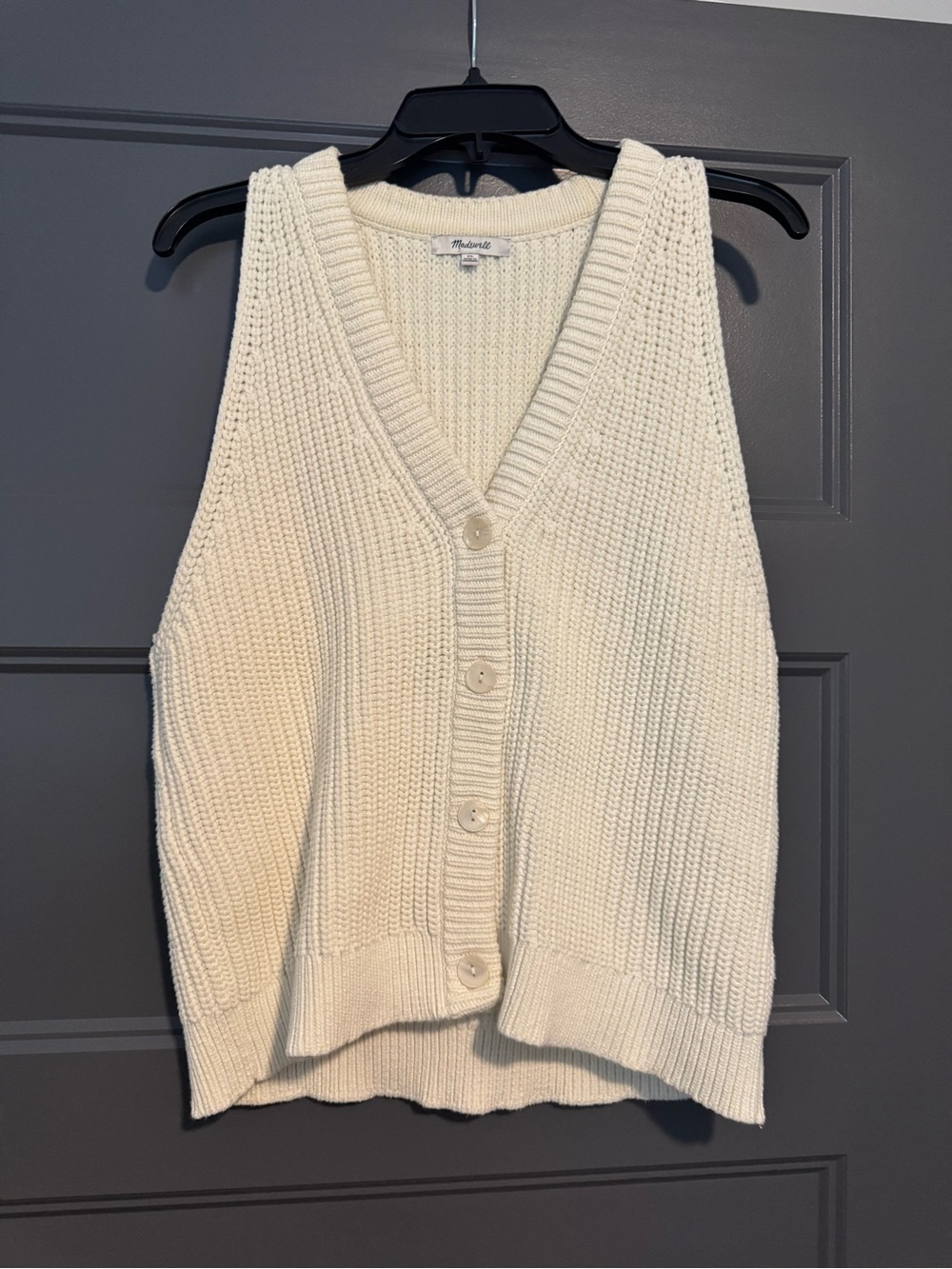 Madewell Cream Ribbed V-Neck Button Front Sweater Vest